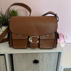 Brown Leather Crossbody Bag with Silver Hardware